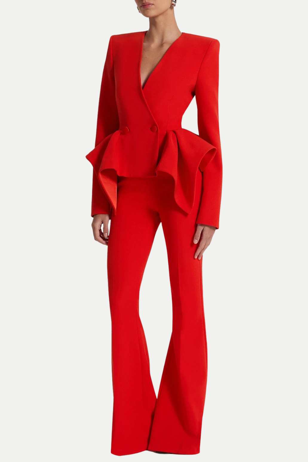 Audith Ruffled Blazer Two Piece Set - Red