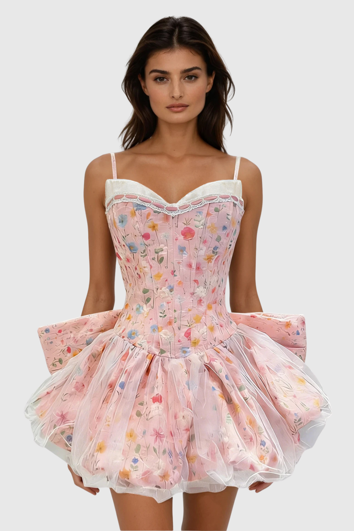 Audra Strapless Bow Bubble Mini Dress - Pink