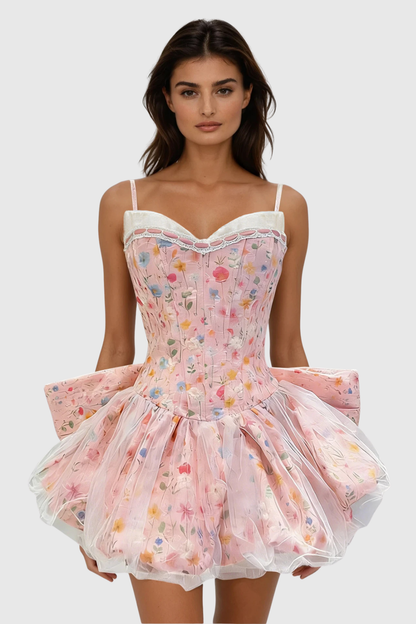Audra Strapless Bow Bubble Mini Dress - Pink