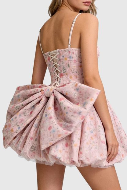 Audra Strapless Bow Bubble Mini Dress - Pink