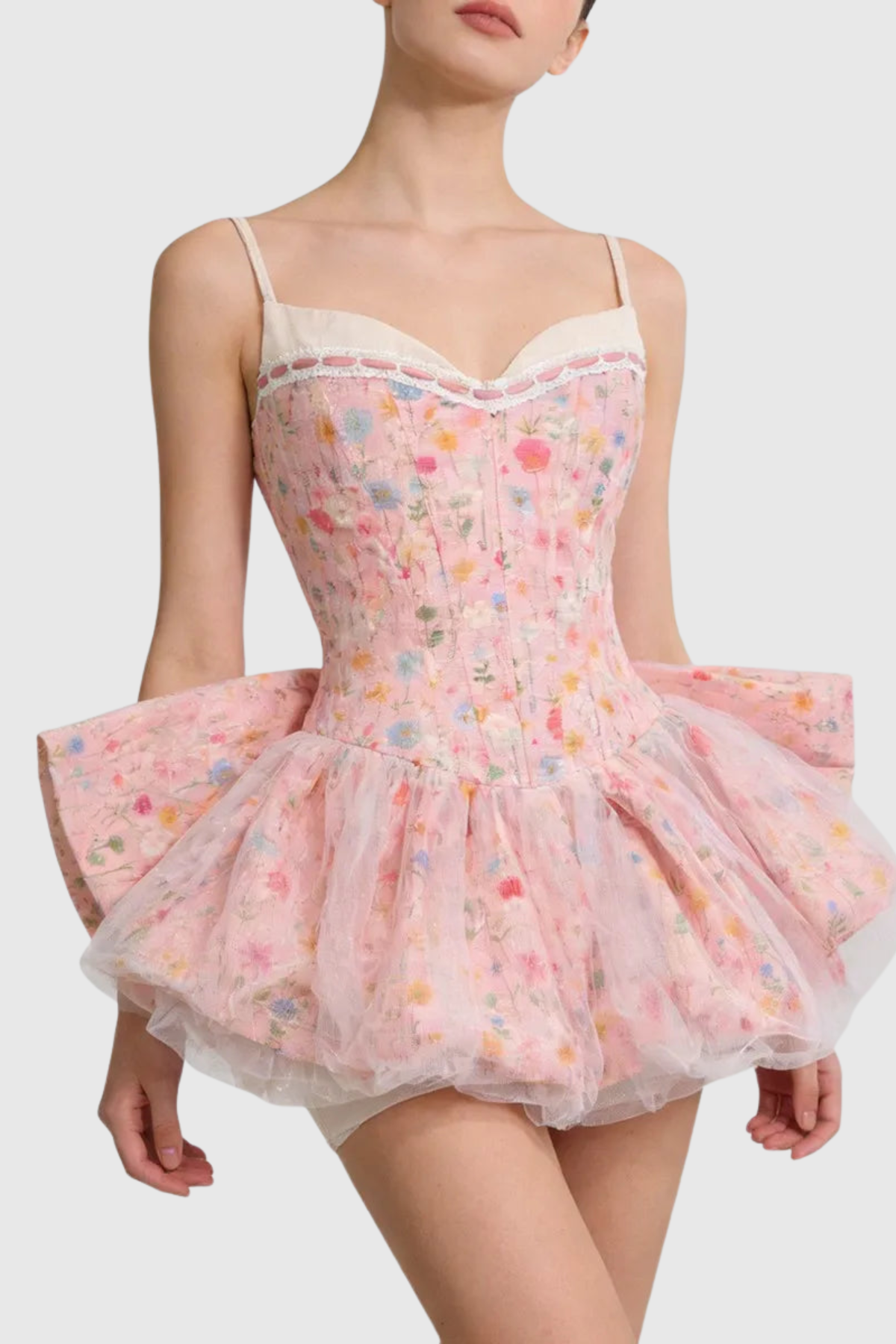 Audra Strapless Bow Bubble Mini Dress - Pink