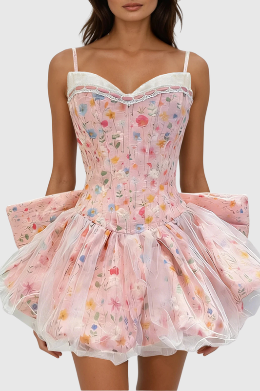 Audra Strapless Bow Bubble Mini Dress - Pink