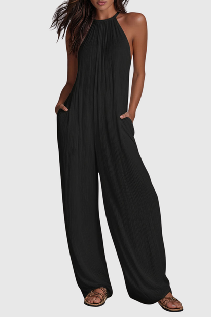Aurea Halter Pleated Jumpsuit - Black