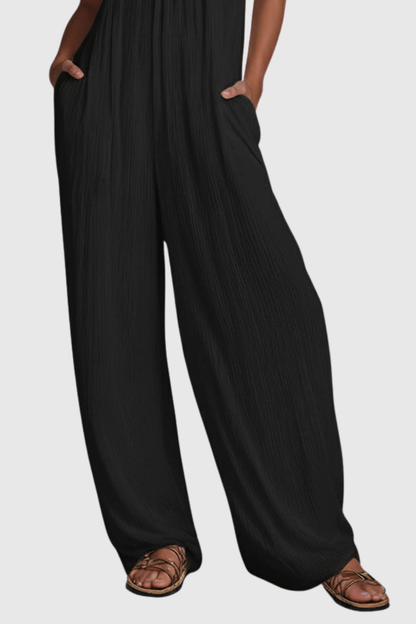 Aurea Halter Pleated Jumpsuit - Black