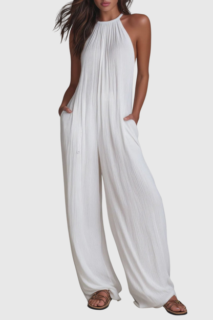 Aurea Halter Pleated Jumpsuit - White