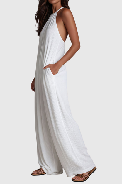 Aurea Halter Pleated Jumpsuit - White