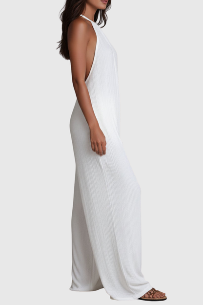 Aurea Halter Pleated Jumpsuit - White
