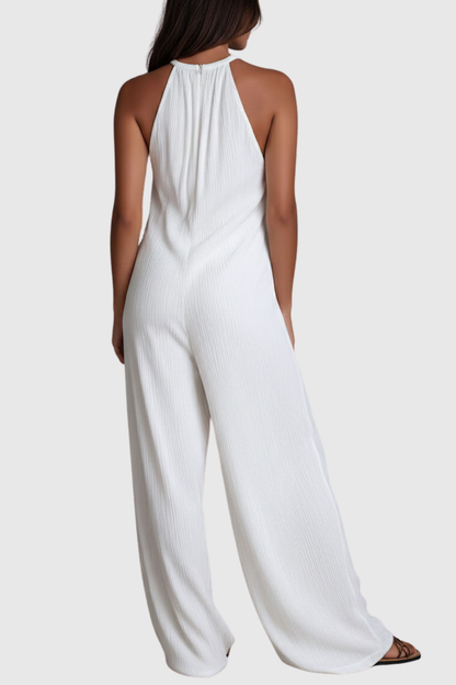 Aurea Halter Pleated Jumpsuit - White