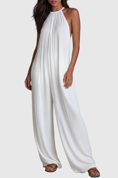 Aurea Halter Pleated Jumpsuit - White