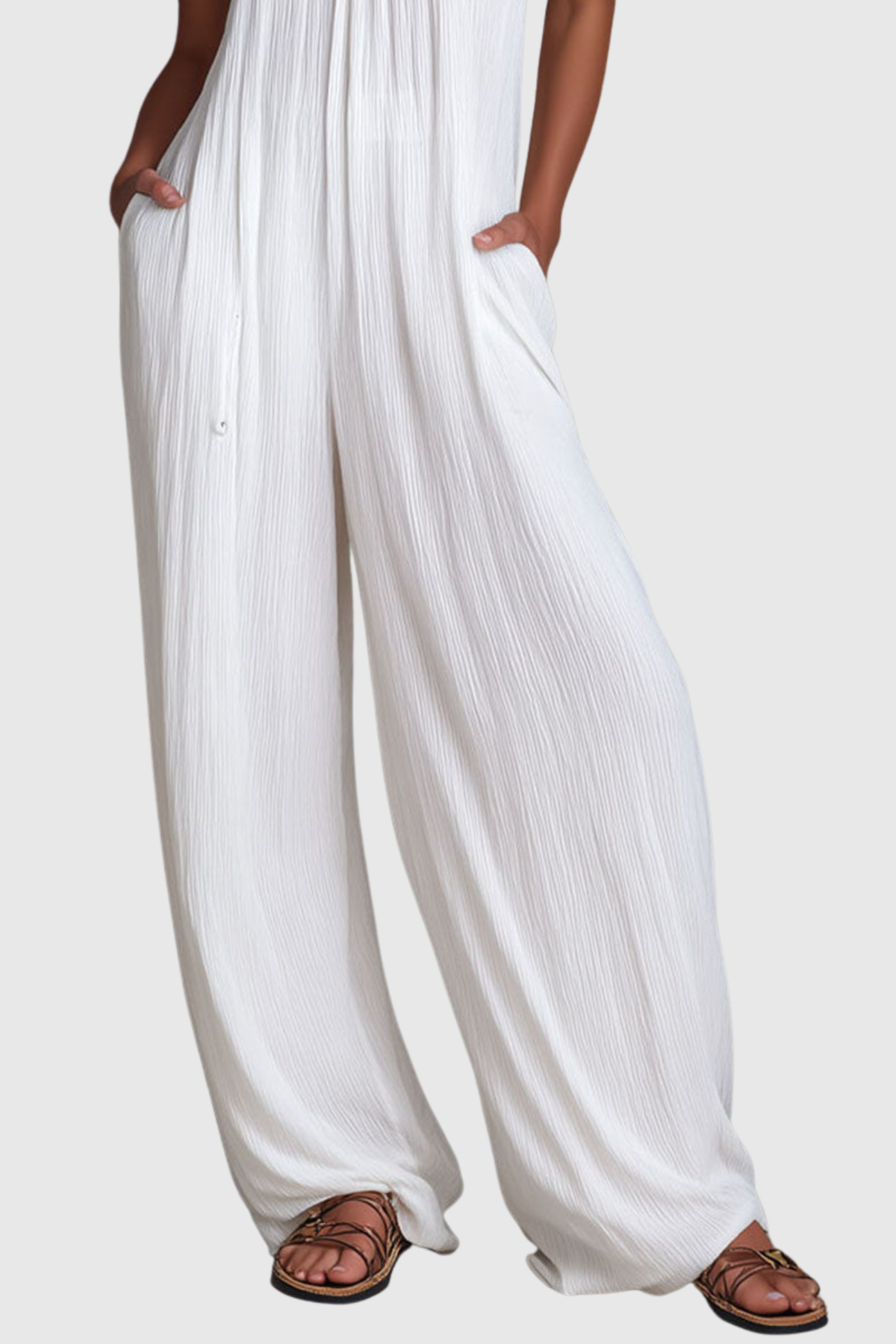 Aurea Halter Pleated Jumpsuit - White