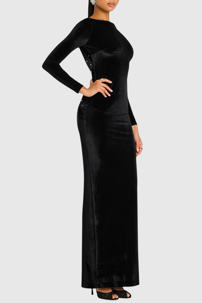 Aurelia Crystal Embellished Velvet Backless Maxi Dress