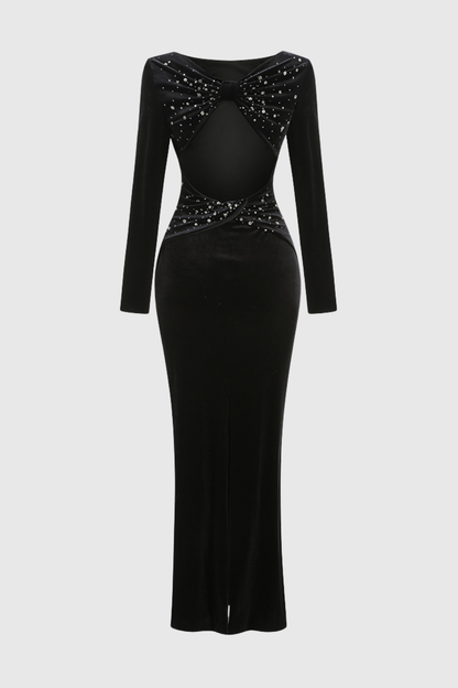 Aurelia Crystal Embellished Velvet Backless Maxi Dress