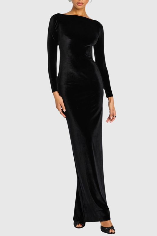 Aurelia Crystal Embellished Velvet Backless Maxi Dress
