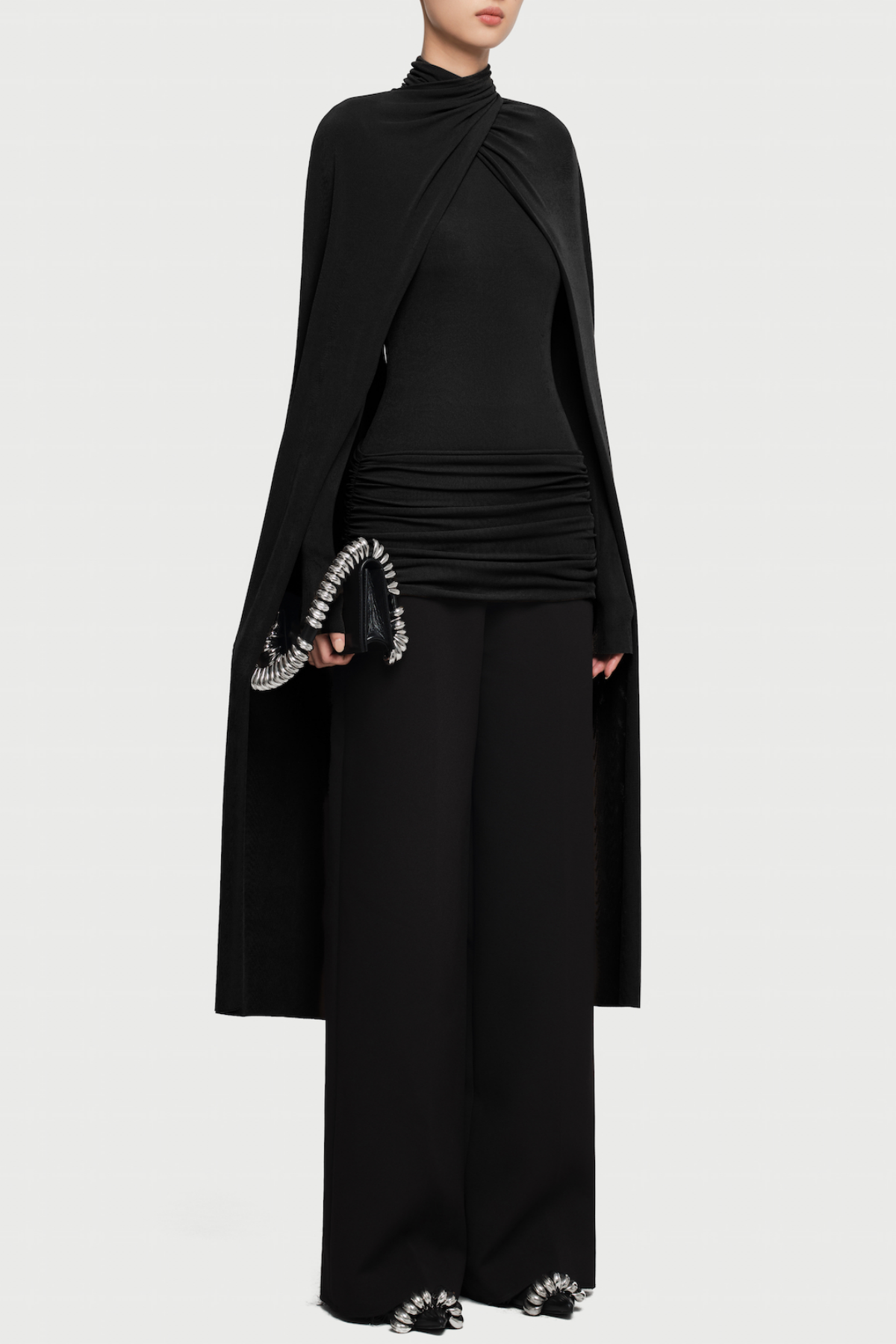 Aureta Symmetrical Flaps Ruched Top - Black