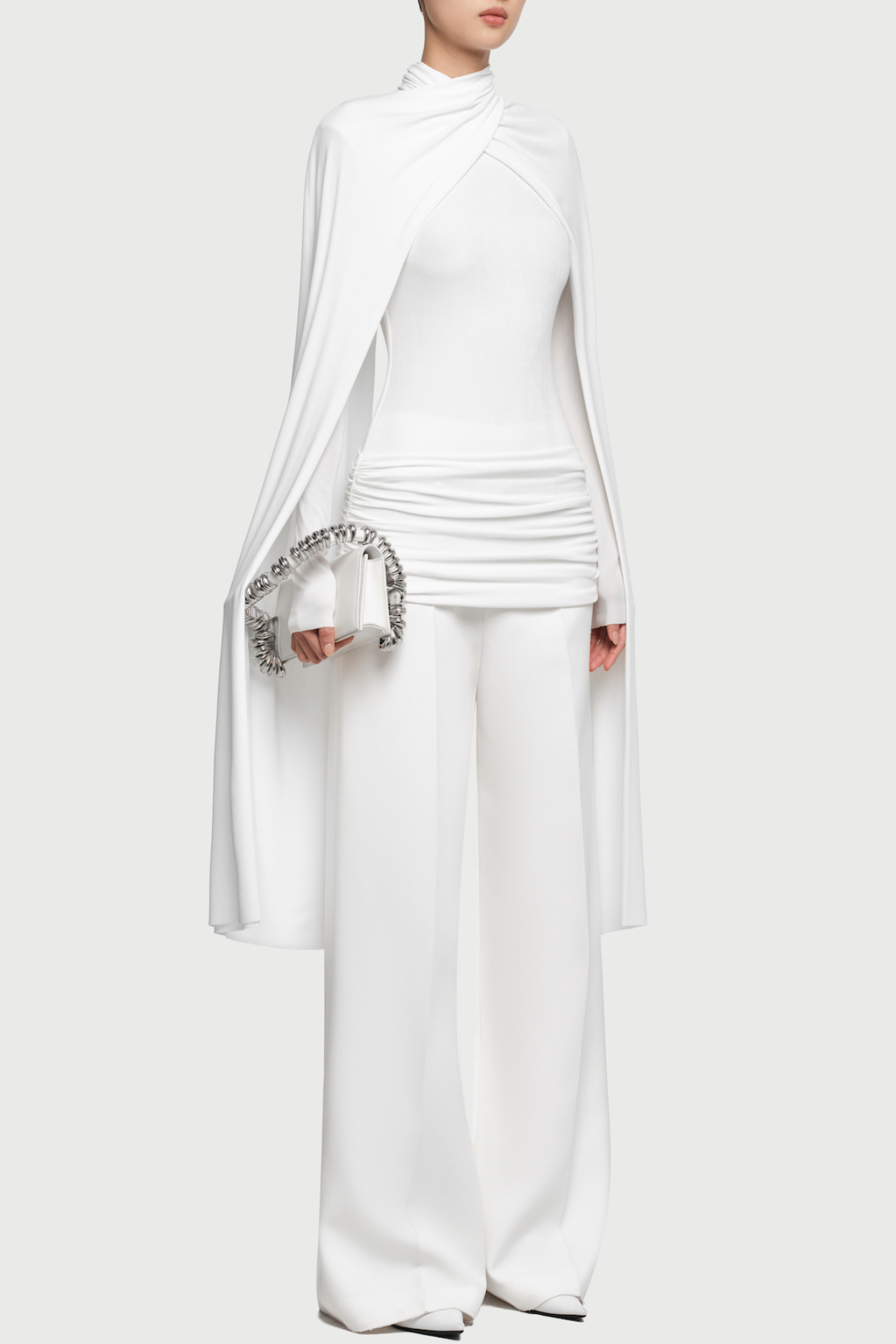 Aureta Symmetrical Flaps Ruched Top - White