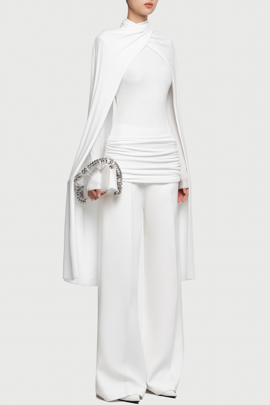 Aureta Symmetrical Flaps Ruched Top - White