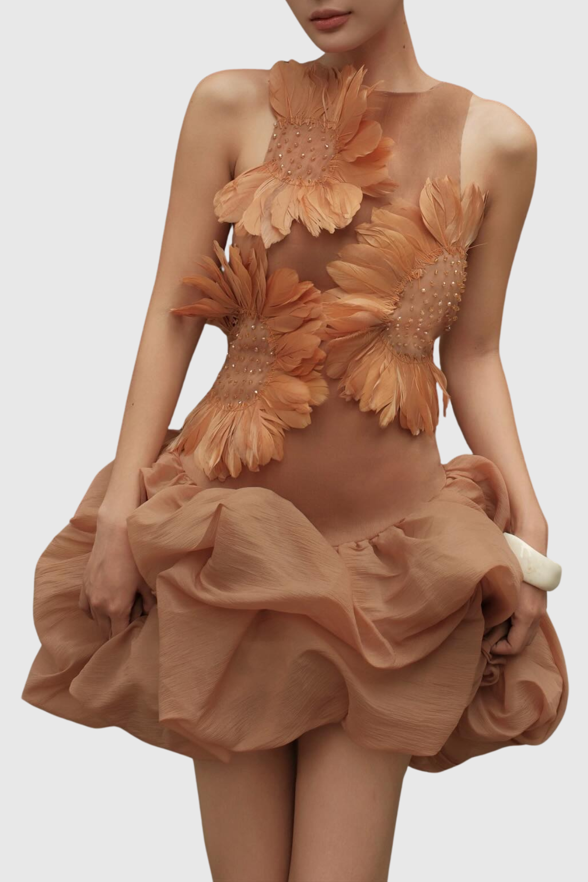 Aurice Floral Appliqué Sleeveless Mini Dress - Orange