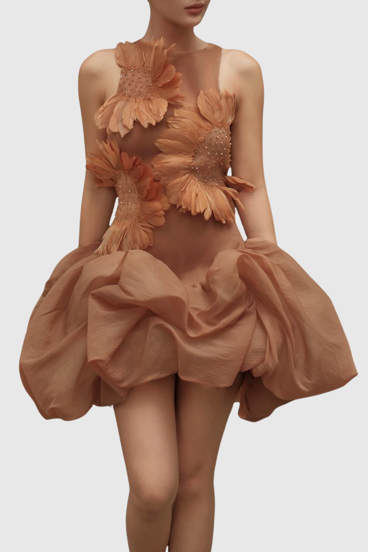 Aurice Floral Appliqué Sleeveless Mini Dress - Orange