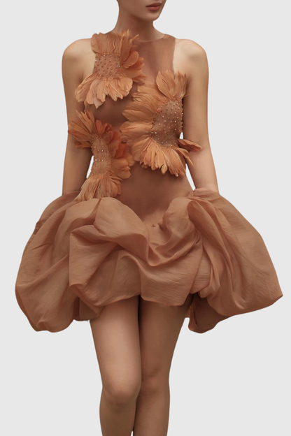 Aurice Floral Appliqué Sleeveless Mini Dress - Orange
