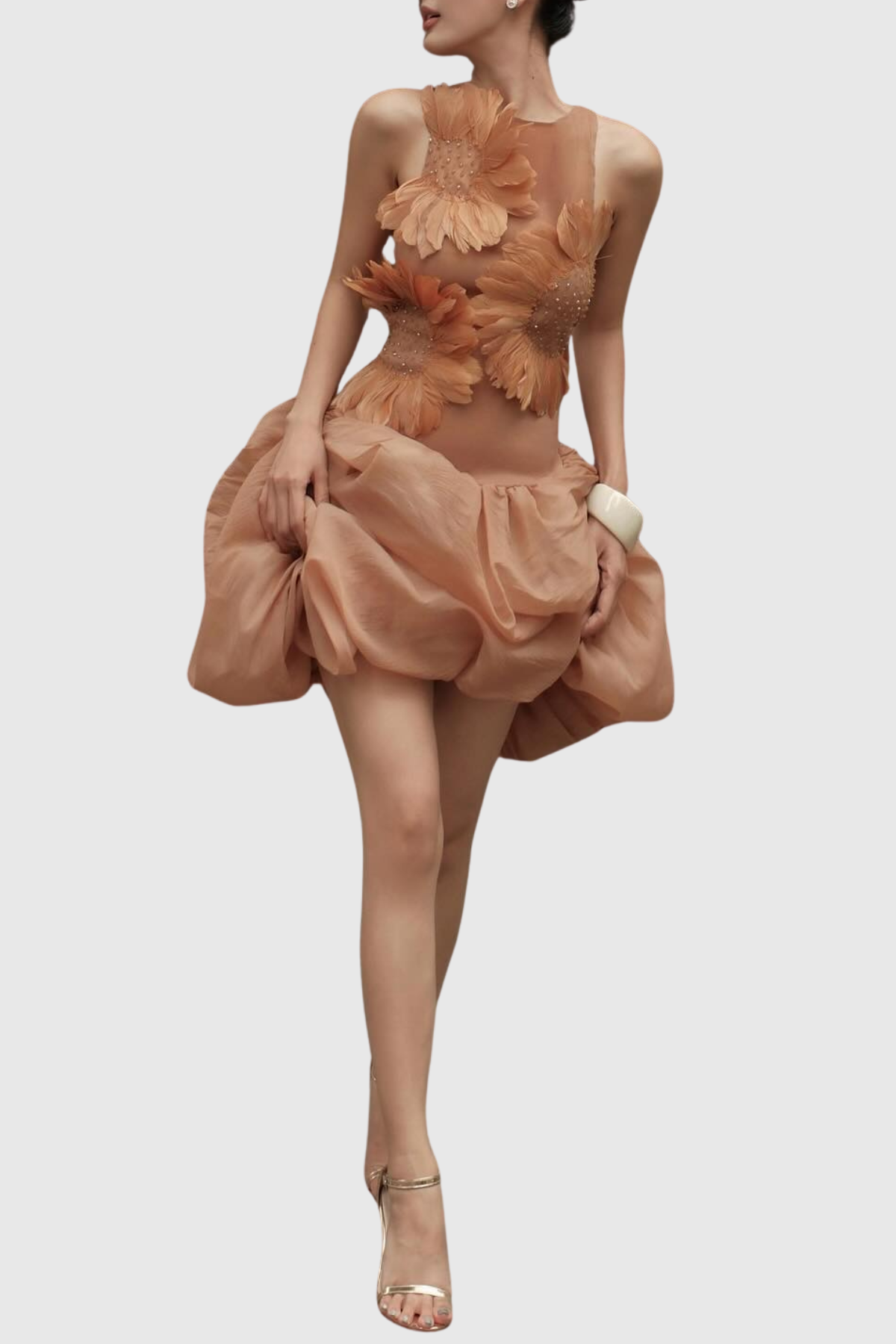 Aurice Floral Appliqué Sleeveless Mini Dress - Orange