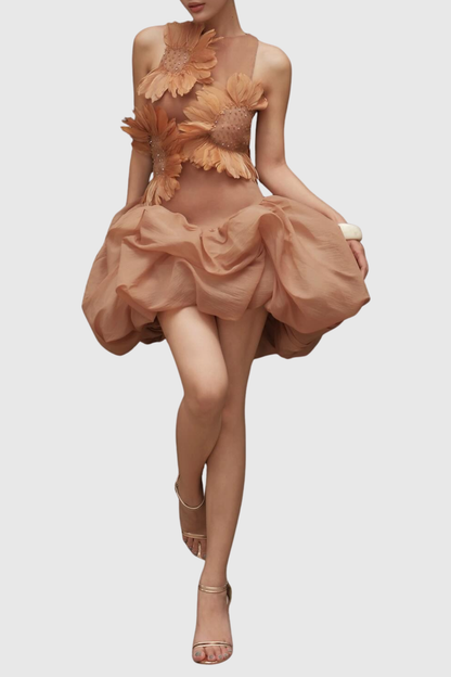 Aurice Floral Appliqué Sleeveless Mini Dress - Orange