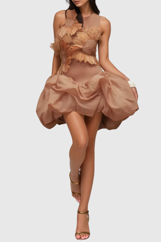 Aurice Floral Appliqué Sleeveless Mini Dress - Orange