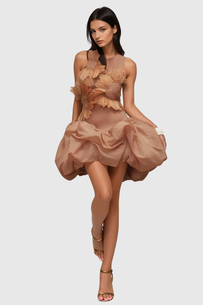 Aurice Floral Appliqué Sleeveless Mini Dress - Orange