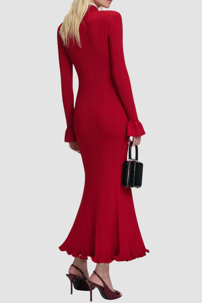 Austio Pearl Trim Knit Midi Dress