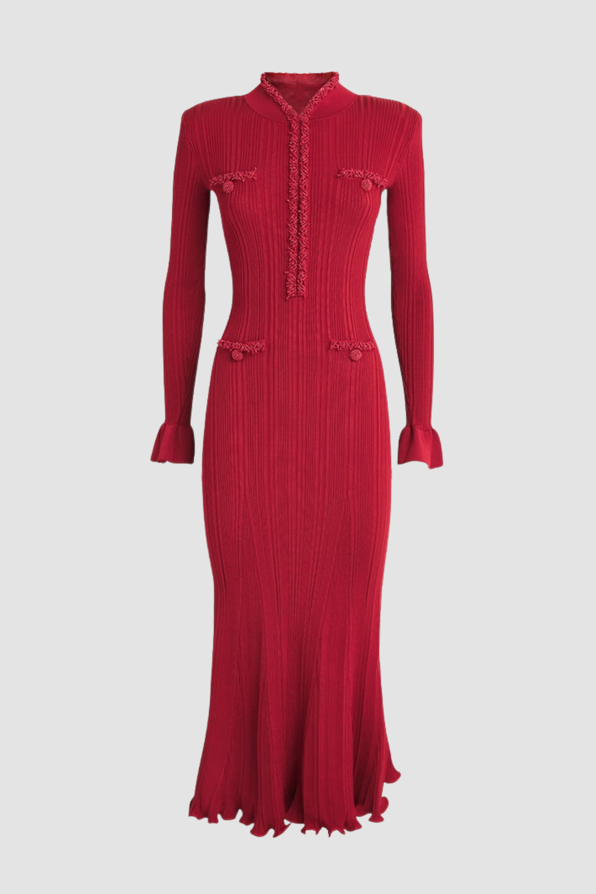 Austio Pearl Trim Knit Midi Dress