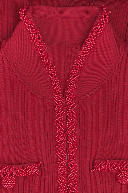 Austio Pearl Trim Knit Midi Dress