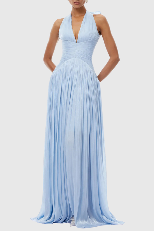 Averya Halter Glossy Gathered Maxi Dress