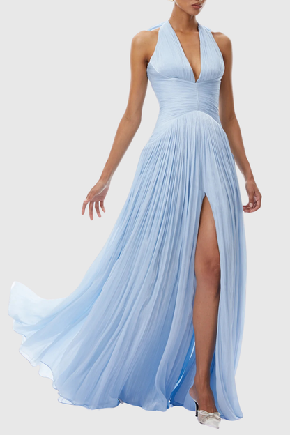 Averya Halter Glossy Gathered Maxi Dress