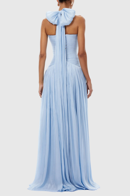 Averya Halter Glossy Gathered Maxi Dress