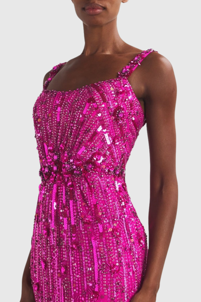 Avital Sequin Embellished Maxi Dress - Hot Pink
