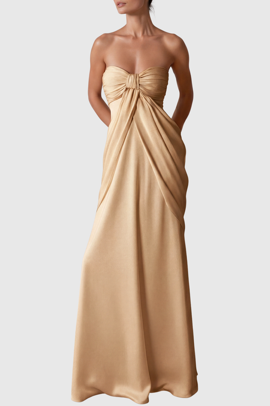Aydin Strapless Bow Satin Maxi Dress
