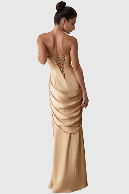 Aydin Strapless Bow Satin Maxi Dress