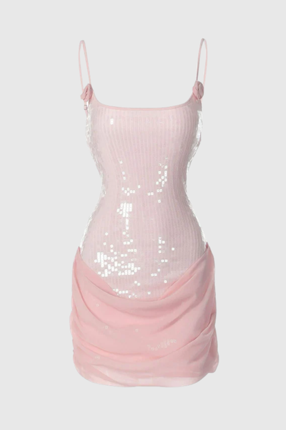 Azadeh Foral Sequin Ruched Mini Dress - Pink