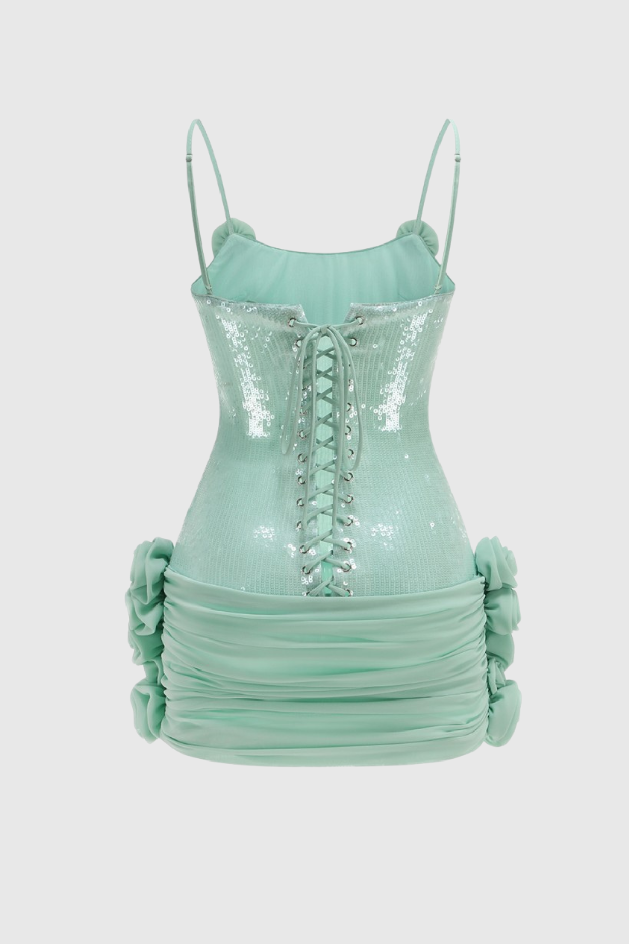 Azadeh Foral Sequin Ruched Mini Dress - Green