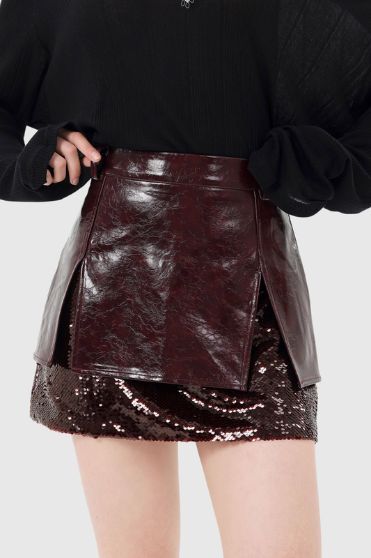 Azami Sequin Leather Mini Skirt