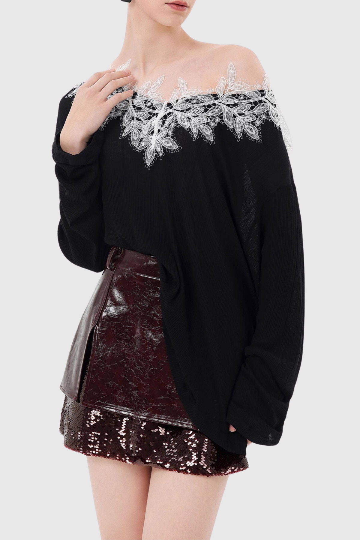 Azami Sequin Leather Mini Skirt