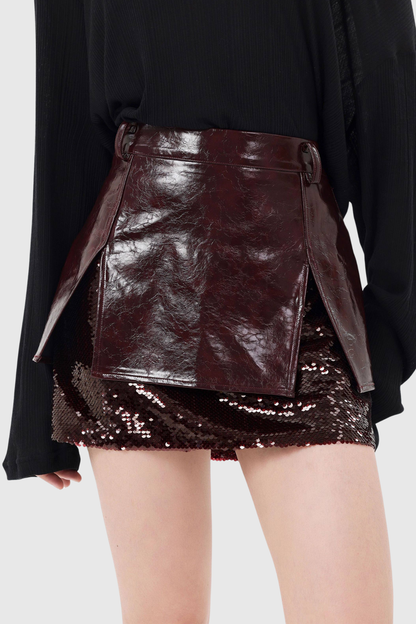 Azami Sequin Leather Mini Skirt