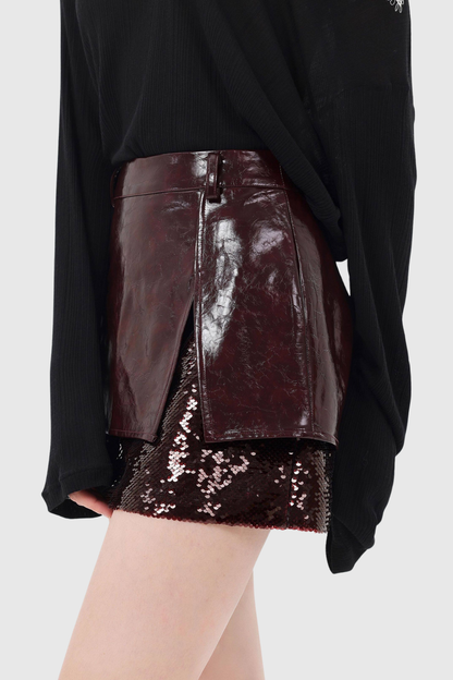 Azami Sequin Leather Mini Skirt