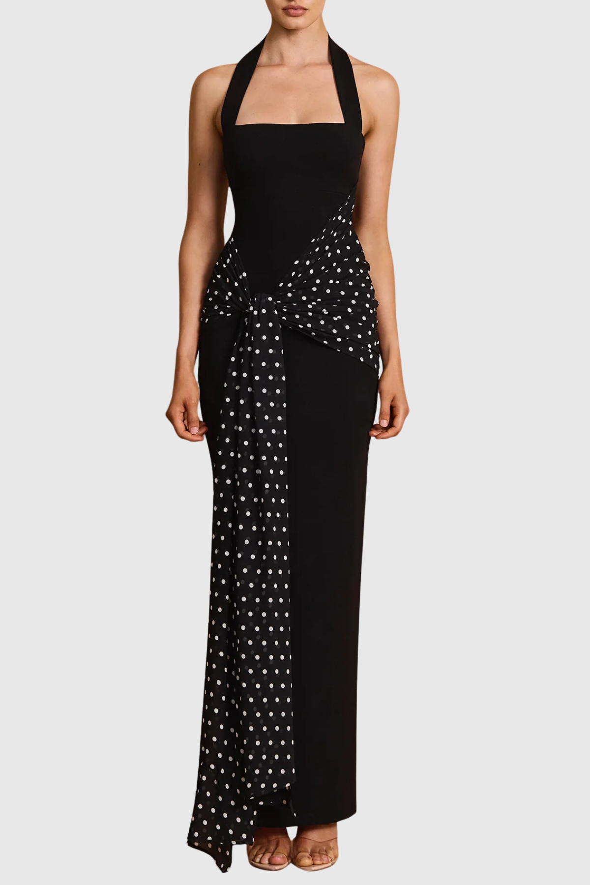 Azha Halter Polka Dot Maxi Dress - Black
