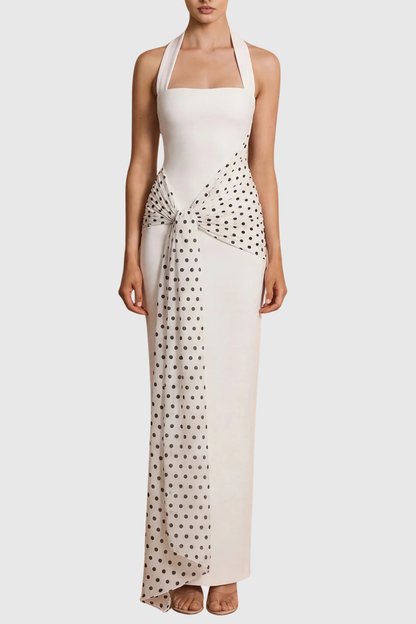 Azha Halter Polka Dot Maxi Dress - White