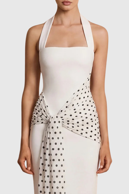 Azha Halter Polka Dot Maxi Dress - White