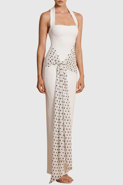 Azha Halter Polka Dot Maxi Dress - White