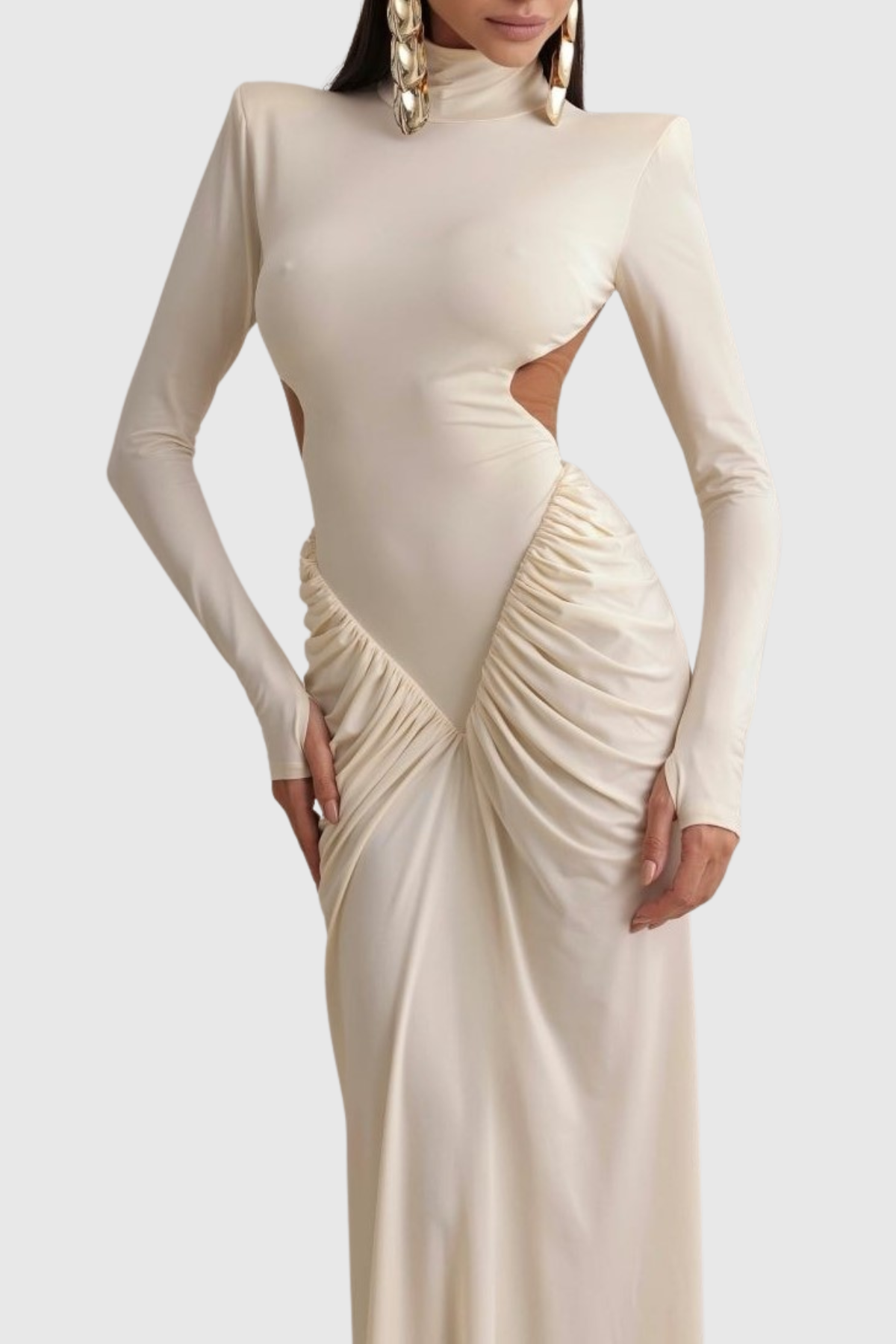 Azizi Ruched Cutout Maxi Dress - Beige