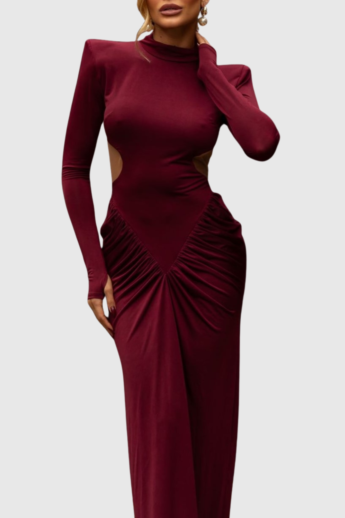 Azizi Ruched Cutout Maxi Dress - Wine
