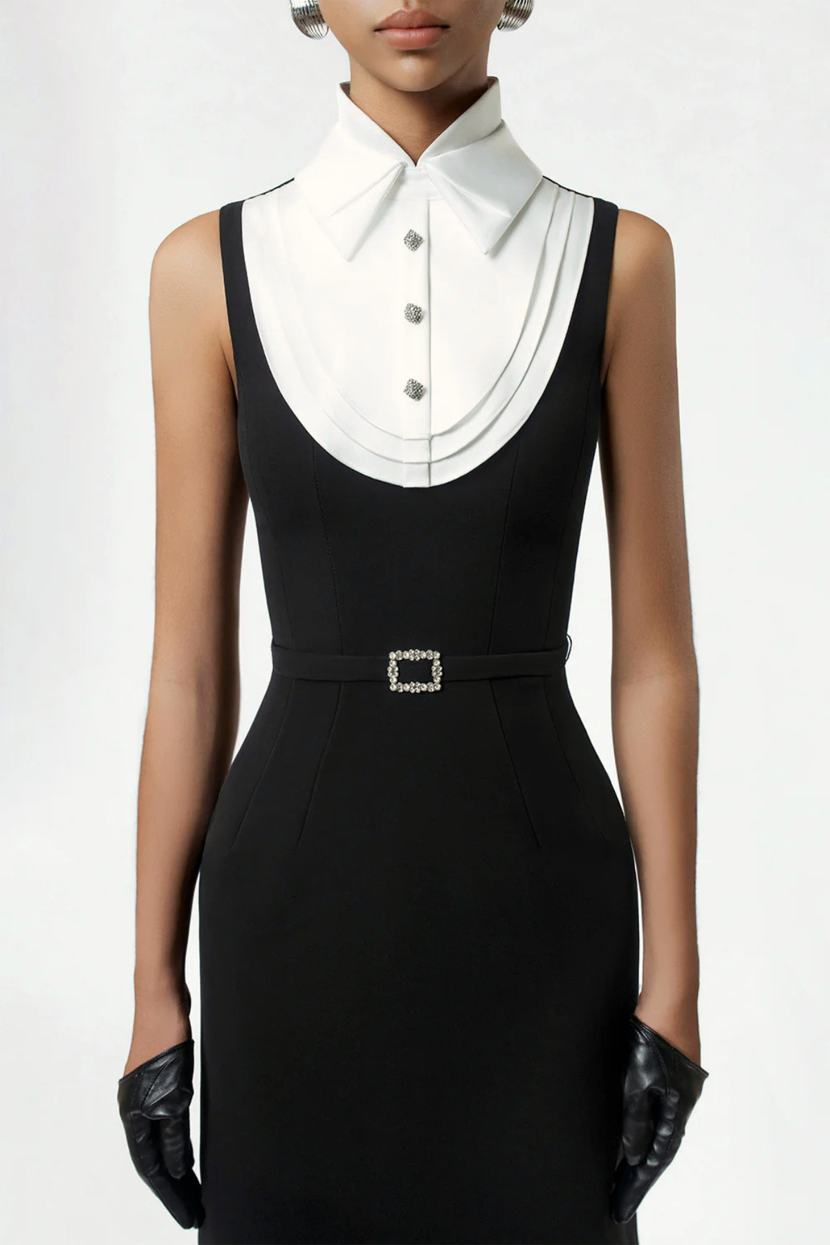 Azraya Sleeveless Collar Belted Maxi Dress