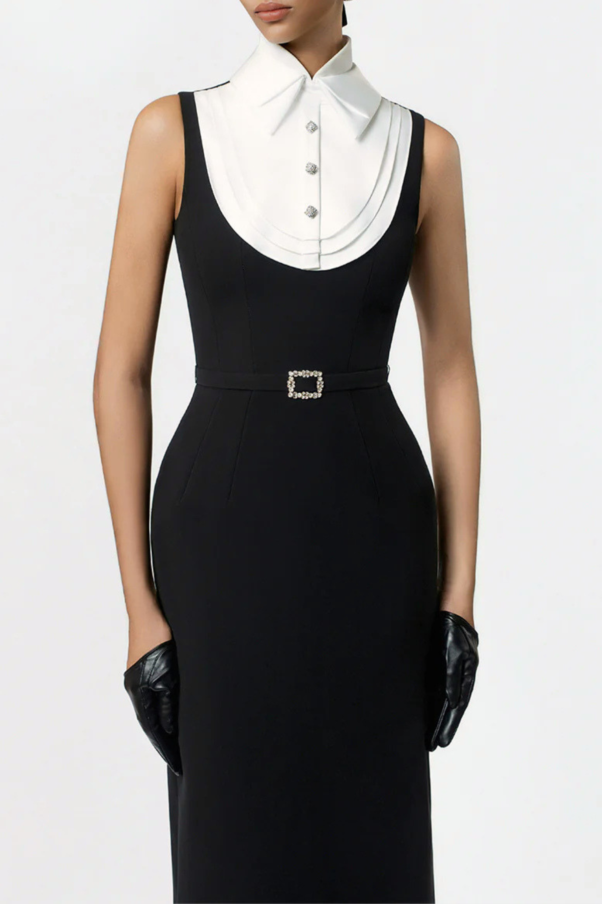 Azraya Sleeveless Collar Belted Maxi Dress